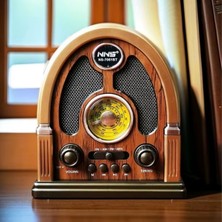 Go İthalat Orta Boy Kubbe Model Retro Ahşap Tasarım Bluetooth Hoparlörlü Radyo – Fm/am Destekli, Şarjlı ve Taşınabilir Radyo NS-7061 (5491)