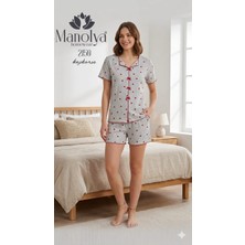 Manolya Homewear 2150 Kadın Kaşkorse Şortlu Pijama Takımı - Kısa Kollu, Fiyonk Detaylı Yazlık Pijama Seti