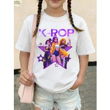CC Collection Kız Çocuk K-Pop Baskılı Tişört Siyah Pamuklu 3-12 Yaş Trend Tshirt