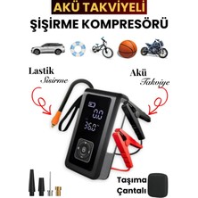 Azurtech 4-In-1 Şarjlı Akü Takviye Cihazı Uyumlu Orjinal 8000 Mah, Lastik Pompası, Powerbank , LED Işık