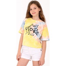 İrem Çocuk Giyim Kız Çocuk Any More Yazılı Batik Desenli Kısa (Crop) Sarı Renk Tişört