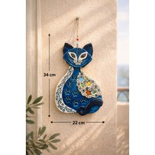 Marena Home Seramik Kedi Duvar Süsü Büyük Boy 34X22 Cm, Bohem Dekoratif Duvar Aksesuarı, El Yapımı Duvar Dekoru