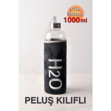 H2O Siyah Peluş Kılıflı Cam Matara 1000ML