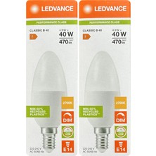 Avarson (2 Adet) Ledvance 4,9W Sarı Işık (2700K) E14 Duylu (Ince Duy) Dim Edilebilir LED Ampul
