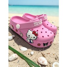 Ellaboni Kız Çocuk Pembe Kitty Kromi Figürlü Kaymaz Taban Terlik Havuz Plaj Deniz Sandaleti
