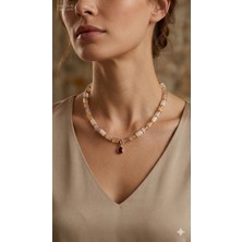 [ehm]doğal Taş Sitrin, Hematit & Lal Uç Detaylı- 42 cm Paslanmaz Çelik Gold Özel Tasarım Kadın Takı