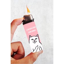 Huggy Craft Çakmağıma Dokunma Pembe Renk Kedili Baskılı Klasik Çakmak, Tekrar Doldurulabilir