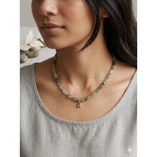 [ehm]prehnit Doğal Taş Hematit Detaylı Labradorit Sarkıt Taşı Paslanmaz Çelik Aparatlı Kadın Kolye