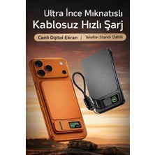 Azurtech Magsafe Uyumlu Manyetik Powerbank 6000MAH | 15W Kablosuz Hızlı Şarj | Dijital Ekranlı | Telefon Standlı | Ultra Ince Taşınabilir Şarj Cihazı
