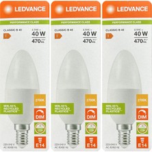 Avarson (3 Adet) Ledvance 4,9W Sarı Işık (2700K) E14 Duylu (Ince Duy) Dim Edilebilir LED Ampul