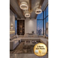 Lytra Lighting Aurea Model 3'lü Gold 3 Renk Modu Ledli Tavana Sıfır Salon Mutfak Çocuk Yatak Odası LED Avize