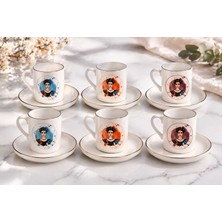 Hoga Porselen Kahve Fincanı Takımı 6’lı | Gold Detaylı Frida Esintili 3 Farklı Renkli Türk Kahvesi Seti