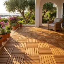 AfroTeak Bahçe Ahşap Deck Döşeme - Geçmeli Dış Mekan Teak Zemin Kaplama 50X50CM Tik Ağacı Yer Karosu