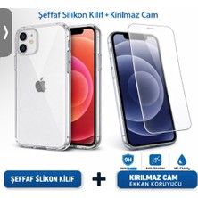Yağızgil iPhone 11 / 12 / 13 / 14 Uyumlu Şeffaf Silikon Kılıf + Kırılmaz Cam Ekran Koruyucu Ikili Set | 9h Temperli, Darbe Emici, Tam Uyum, Şeffaf Kılıf(2’li set)