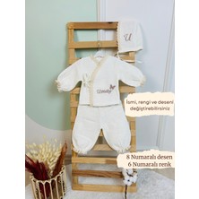 Karsu Tasarım 4 Kat Müslin Dantelli Hastane Çıkış Seti Isimli Nakış Işlemeli %100 Pamuk  (Zıbın Pijama Şapka)