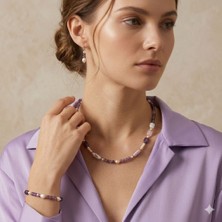 [ehm]mistik Doğal Taş Kolye Ametist Ay Taşı Pembe Kuvars Inci Hematit Detaylı Paslanmaz Çelik Kadın Kolye