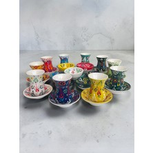 Artistic Quality Dekoratif 10 Kişilik Lale Çini Tasarımlı Tamamen El Yapımı Çay Bardağı Seti ve Çerezlik
