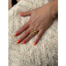 Gmn Collection Çiftli Asimetrik Sarmal Altın Kaplama Gold Yüzük