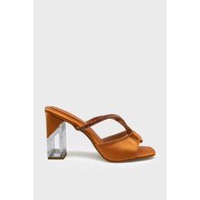 Kanuga Kadın Şeffaf Topuk Taş Detaylı Topuklu Sandalet Turuncu Saten BB2022-48