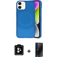Marsilyan™- iPhone 11 Kılıf Ufuk Serisi - Siyah 3D Antistatik Hayalet Cam Ekran Koruyucu + Turuncu Pvd Metal Kamera Lens