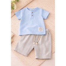 Erkek Bebek Keten Takım Gömlek Şort Yazlık 9-12 / 12-18 / 18-24 Ay