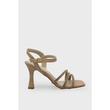 Kanuga Kadın Taş Detaylı Topuklu Abiye Ayakkabı Nut LİVA2025-07