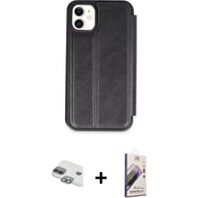 Marsilyan™- iPhone 11 Kılıf Zirve Yansıma Serisi - Siyah Bilvis 3D Mat Cam Ekran Koruyucu + Yeşil Pers Alüminyum Kamera Lens