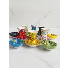 Artistic Quality Dekoratif 6 Kişilik Lale Çini Tasarımlı Tamamen El Yapımı Çay Bardağı Seti ve Çerezlik