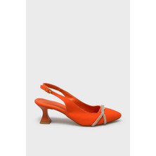 Kanuga Kadın Taş Detaylı Topuklu Ayakkabı Saten Turuncu BB2023-10