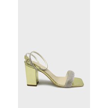 Kanuga Kadın Taşlı Topuklu Abiye Ayakkabı Altın SYMS-3064