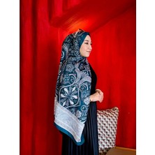 MetuCa Kadın Petrol Mavisi Etnik Paisley Desenli Yumuşak Dokulu Pamuklu Soft Şal