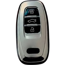 Audi A4-A5-A6-A7-Q5-Q7 Sustasız Uyumlu Silikon Oto Anahtar Kumanda Kabı Kılıf Gri Midastech