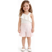 Tongs Baby Ivory Kız Çocuk Takım - Tek Omuz Fırfırlı Bluz & Pileli Şort