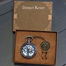 Keyfim Shop Kişiye Özel Retro Vintage Hayat Ağaçı Temalı Köstekli Cep Saati