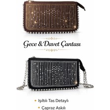 Kadın Gece & Davet Çantası Siyah – Taş Detaylı, Zincir Askılı, Şık Clutch Çanta