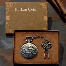 Keyfim Shop Kişiye Özel Retro Motosiklet Büyük Boy Kuvars Köstekli Saat