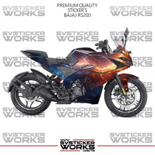 Sv Sticker Works Bajaj RS200 Kaplama Sticker Kırmızı ve Mavi Şimşek Design Motor Kaplama Modeli Hazır Kit Tüm Modeller Uyumlu