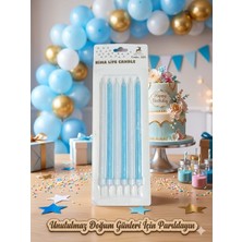 Rima Life Candle Mavi Simli Doğum Günü Pasta Mumu, Uzun Boy, Parlak Finish, Kutlama Için, 6'lı Paket