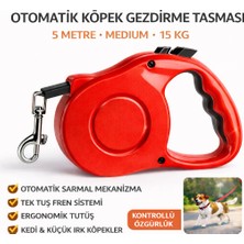 Colezium Karamel Otomatik  Köpek Gezdirme Tasması Medium 5 Metre 15 kg Kırmızı