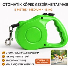 Colezium Karamel Otomatik  Köpek Gezdirme Tasması Medium 5 Metre 15 kg Yeşil