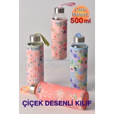 H2O Çiçek Desenli Kılıflı Cam Matara 500ML