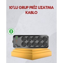 10 Prizli Uzatma Kablosu Termal Koruma USB Type-C Hızlı Şarj 2500W Midastech