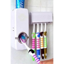 Otamatik Diş Macunu Sıkacağı ve 5 Adet Diş Fırçalığı Macun Sıkacak Diş Fırçası Banyo Askı Seti