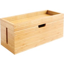 Essentials – Kapaklı Bambu Saklama Kutusu (Şarj Cihazlarını ve Uzatmalı Prizleri ve Kabloları Saklamak Için Uygundur, Kablo Yönetimi Için Kablo Kutusu, Ahşaptan Yapılmıştır)