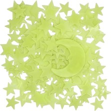 Parlayan Fosforlu Ay ve Yıldız Tasarımlı Dekoratif (50 Adet Yıldız)