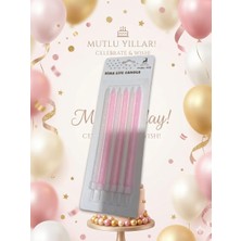 Rima Life Pembe Simli Doğum Günü Pasta Mumu, Parafin, 6'lı Paket, Kokusuz, Silindirik, Parti Dekorasyonu Için