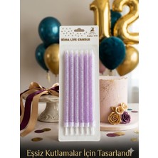 Rima Life Candle Doğum Günü Pasta Mumu, Mor Simli, Uzun Ince, Kutlama Için, 6'lı Paket