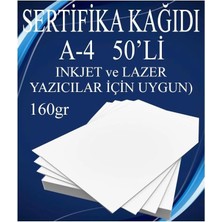 Sertifika Kağıdı Kalın 50 Adet Gramajlı Fotokopi Kağıdı 160 gr Tüm Yazıcılara Uyumlu 21X29.7 cm Kalın Baskı Kağıdı