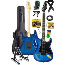 GLC-40BL Profesyonel Elektro Gitar Mavi (Stand Gigbag Askı Capo Tuner Pena Kablo Yedek Tel)