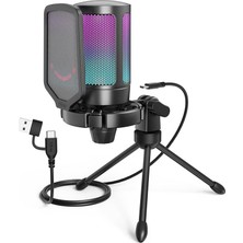 Ampligame A6V Yayıncı - Oyuncu - Gamer - Podcast - Youtuber Rgb USB Mikrofon (Siyah)